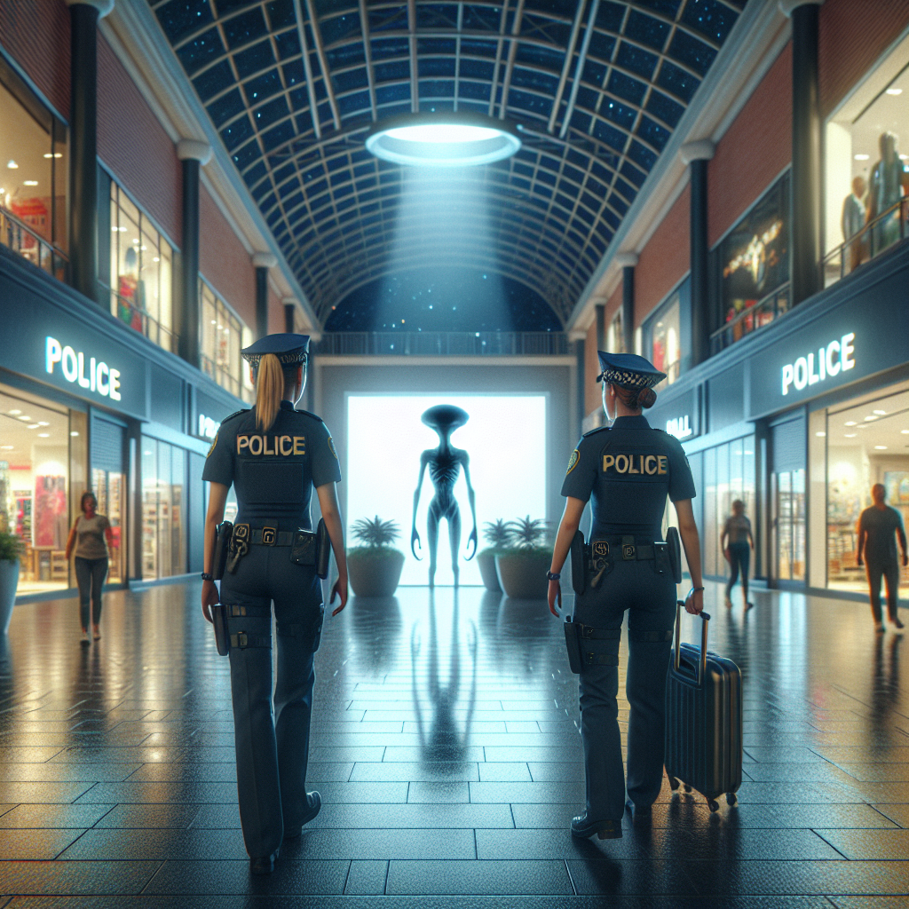 Unbelievable Footage Emerges: Alien Spotted Stalking Cops at Mall, Igniting Bizarre Conspiracy Theory