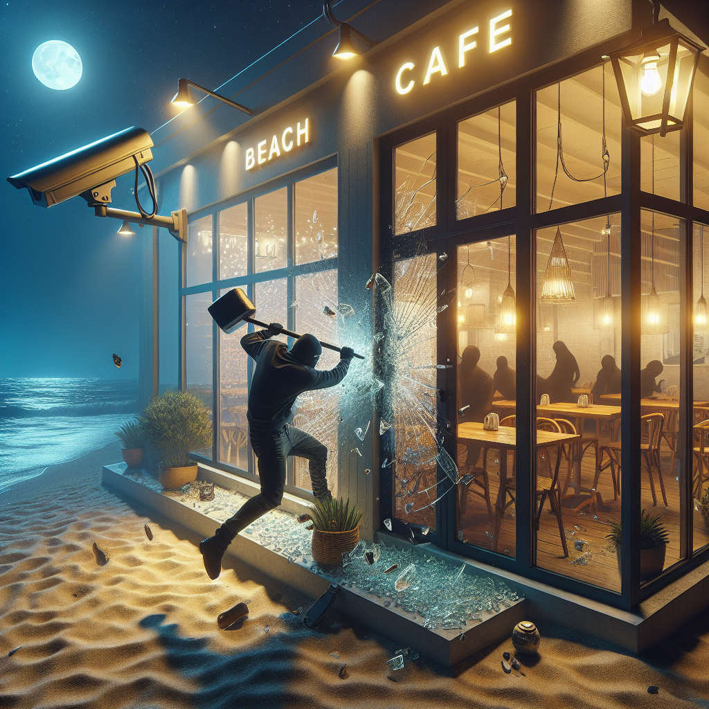 Shocking Footage: Hammer-Wielding Intruder Caught on CCTV Trying to Break Into Beach Café