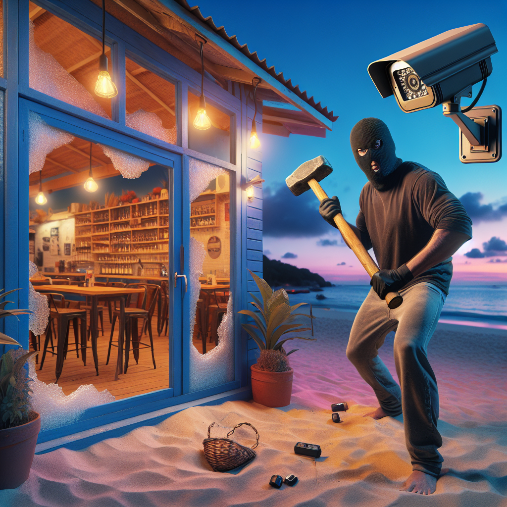 “Caught on Camera: Dramatic Hammer-Wielding Break-In Attempt at Beach Café – Watch the CCTV Footage!”