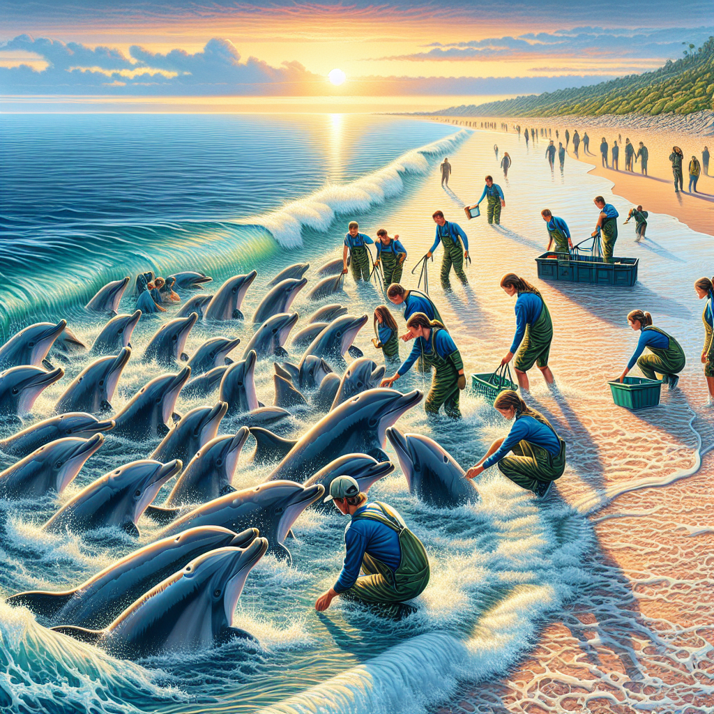 “Dramatic Rescue: Pod of Dolphins Saved from Shallow Pool at La Rocque Beach”