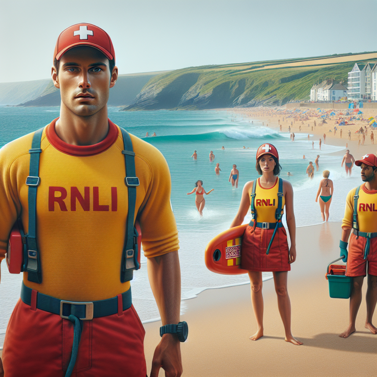“Stay Safe on the Beach: RNLI Lifeguards on Duty in Cornwall, Devon, and Jersey”