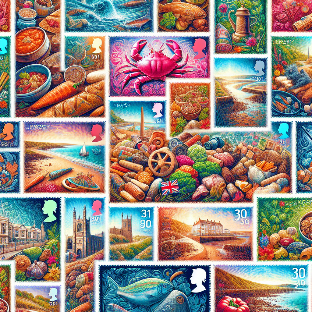 “Discover the Vibrant Flavors of Jersey Through Stunning Stamp Collection!”