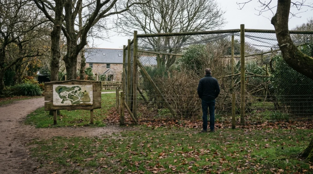 A quiet corner of the grounds at Jersey Zoo in Trinity, Channel Islands, on a mild autumn morning.