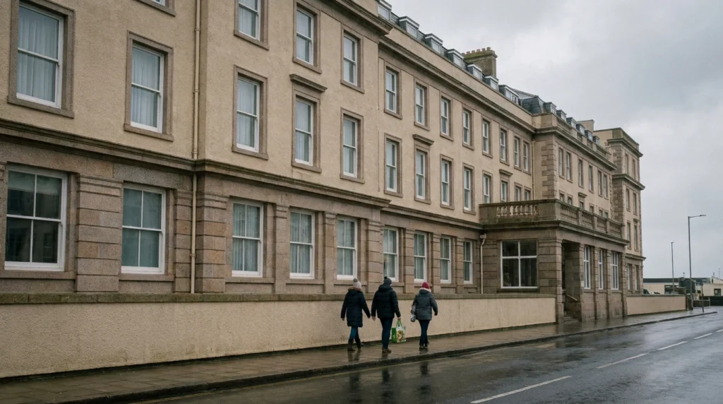 The exterior of The Royal Yacht Hotel in St Helier, Jersey, Channel Islands, photographed on a quiet winter afternoon.