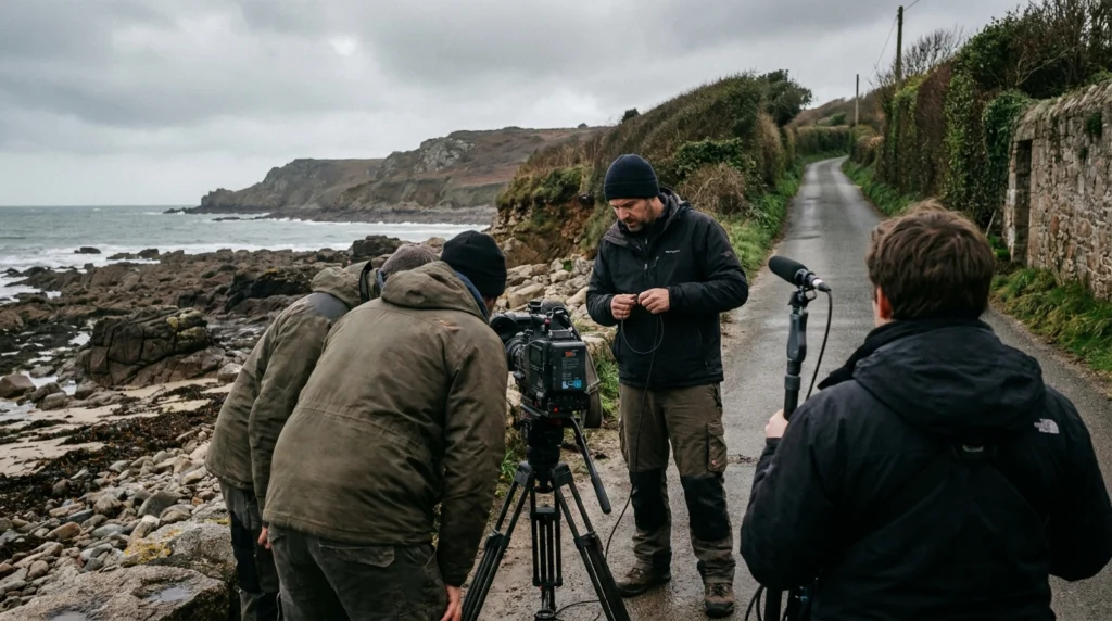A quiet coastal location in Jersey, Channel Islands, on an overcast afternoon.